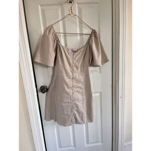 ABERCROMBIE & FITCH Linen Dress MT Beige Button Front Boho Summer Cottagecore